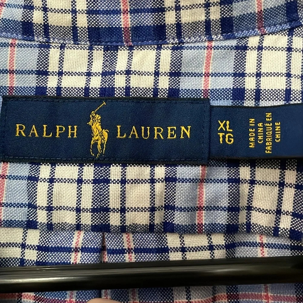 Ralph Lauren Button Down Dress Shirt Mens Size XL 100% Cotton Blue Plaid - Picture 2 of 6